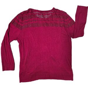 August‎ Silk button-up Heritage Cardigan Sweater Top XL Maroon Chevron Knit
(F)